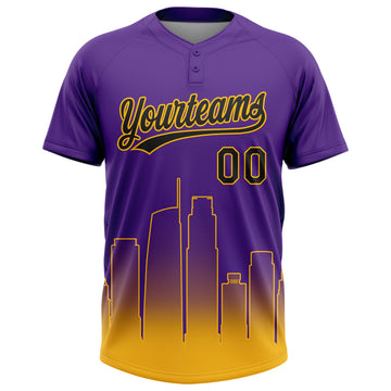 Custom Purple Black-Gold Los Angeles City Edition Gradient Two-Button Unisex Softball Jersey