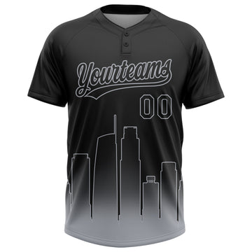 Custom Black Gray Los Angeles City Edition Gradient Two-Button Unisex Softball Jersey