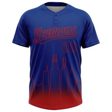 Custom Royal Red Chicago City Edition Gradient Two-Button Unisex Softball Jersey