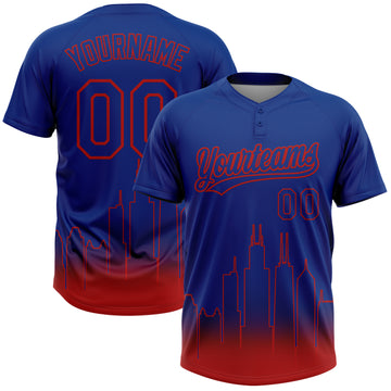 Custom Royal Red Chicago City Edition Gradient Two-Button Unisex Softball Jersey