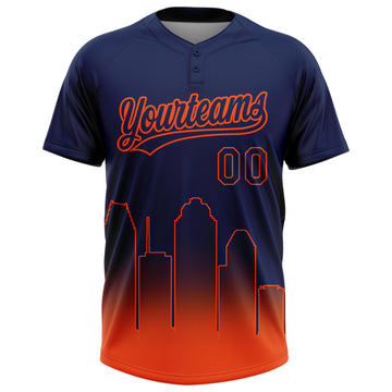 Custom Navy Orange Houston City Edition Gradient Two-Button Unisex Softball Jersey
