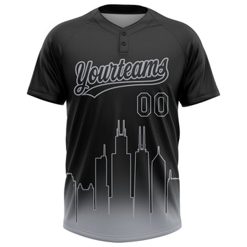 Custom Black Gray Chicago City Edition Gradient Two-Button Unisex Softball Jersey