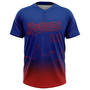 Custom Royal Red Atlanta City Edition Gradient Two-Button Unisex Softball Jersey