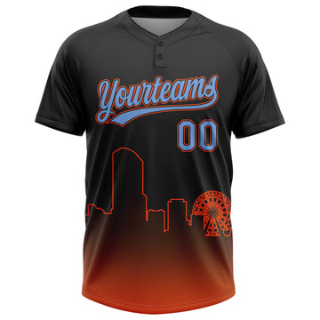 Custom Black Powder Blue-Orange Miami City Edition Gradient Two-Button Unisex Softball Jersey