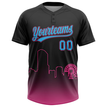 Custom Black Sky Blue-Pink Miami City Edition Gradient Two-Button Unisex Softball Jersey