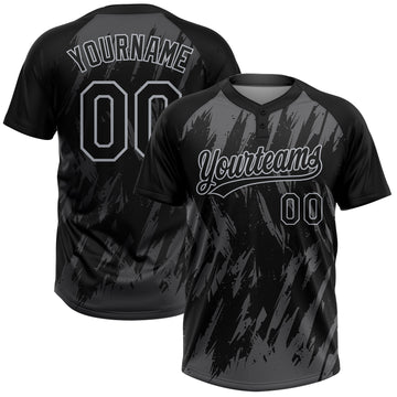 Custom Black Steel Gray-Gray Splatter Torn Sharp Brush Stroke Two-Button Unisex Softball Jersey