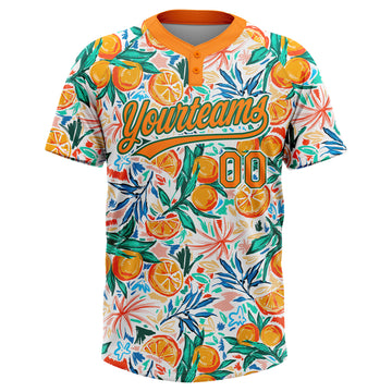 Custom White Bay Orange-Kelly Green Hawaii Fruit Orange Two-Button Unisex Softball Jersey