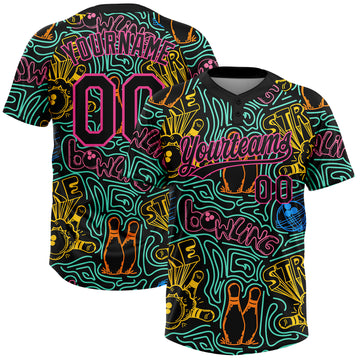 Custom Black Pink Bowling 3D Pattern Design Two-Button Unisex Softball Jersey