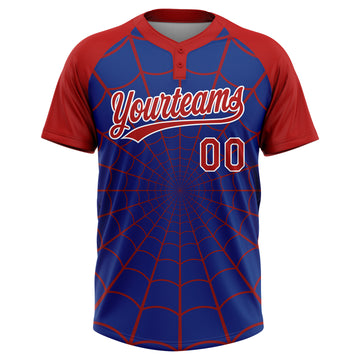 Custom Royal Red-White Spider Web 3D Pattern Design Two-Button Unisex Softball Jersey