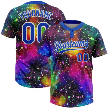 Custom Graffiti Pattern Thunder Blue-White Galaxy Star Two-Button Unisex Softball Jersey