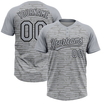 Custom Gray-Black Raglan Sleeves Distressed Fragment Brush Stroke Two-Button Unisex Softball Jersey