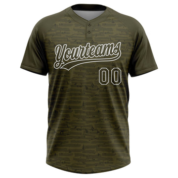 Custom Olive-White Raglan Sleeves Distressed Fragment Brush Stroke Two-Button Unisex Softball Jersey