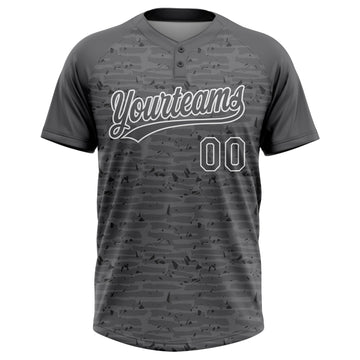 Custom Steel Gray-White Raglan Sleeves Distressed Fragment Brush Stroke Two-Button Unisex Softball Jersey