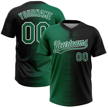 Custom Black Kelly Green-White Gradient Horizontal Stripe Two-Button Unisex Softball Jersey