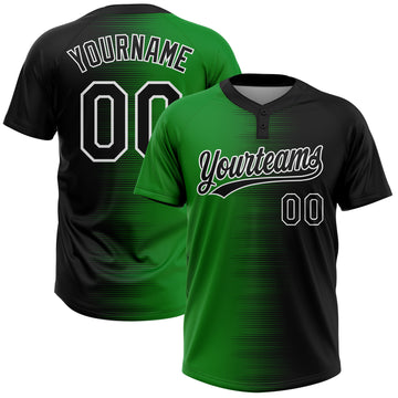 Custom Black Grass Green-White Gradient Horizontal Stripe Two-Button Unisex Softball Jersey
