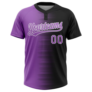 Custom Black Purple Medium Purple-White Gradient Horizontal Stripe Two-Button Unisex Softball Jersey