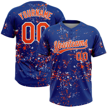 Custom Royal Orange-White Abstract Shattered Paint Splatter Two-Button Unisex Softball Jersey