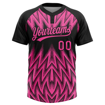 Custom Black-Pink Raglan Sleeves Abstract Geometric Chevron Zigzag Two-Button Unisex Softball Jersey