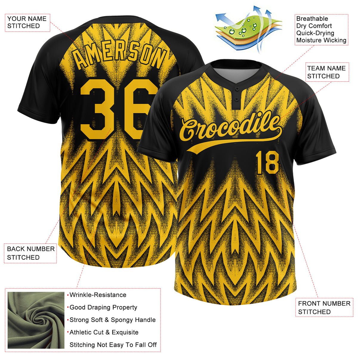 Custom Raglan Sleeves Abstract Geometric Chevron Zigzag Two-Button ...