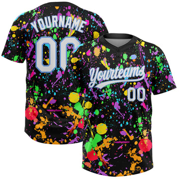 Custom Graffiti Pattern White-Light Blue Multicolor Paint Splatter Two-Button Unisex Softball Jersey