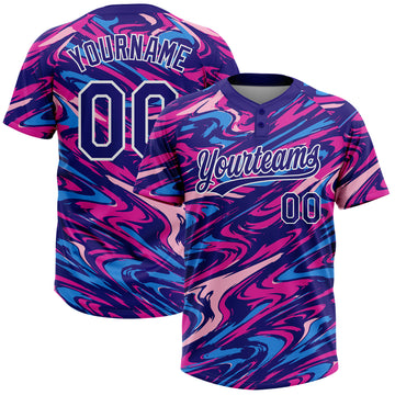 Custom Dark Purple Deep Pink-White Marble Swirl Liquid Fluid 3D Pattern Two-Button Unisex Softball Jersey