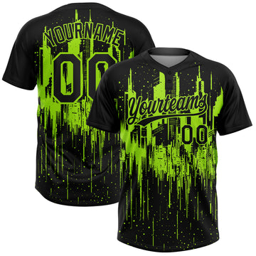 Custom Black-Neon Green Dripping Splatter Paint 3D Pattern Two-Button Unisex Softball Jersey