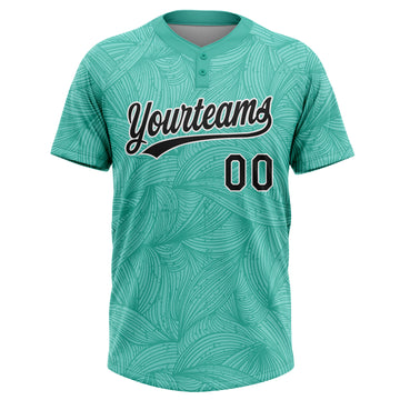 Custom Teal Black-White Abstract Curved Lines 3D Pattern Two-Button Unisex Softball Jersey