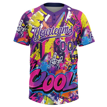 Custom Graffiti Pattern Purple-White Urban Street Dripping Paint Two-Button Unisex Softball Jersey