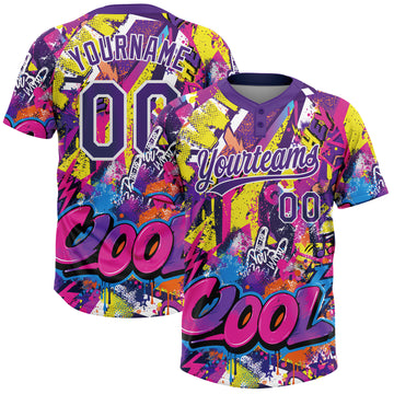 Custom Graffiti Pattern Purple-White Urban Street Dripping Paint Two-Button Unisex Softball Jersey