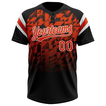 Custom Black Orange-White Gradient Geometric Grid Sleeve Stripes Two-Button Unisex Softball Jersey
