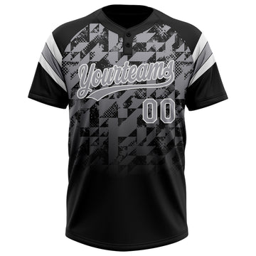 Custom Black Gray-White Gradient Geometric Grid Sleeve Stripes Two-Button Unisex Softball Jersey