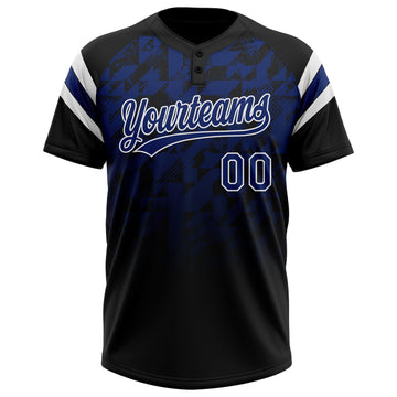 Custom Black Royal-White Gradient Geometric Grid Sleeve Stripes Two-Button Unisex Softball Jersey