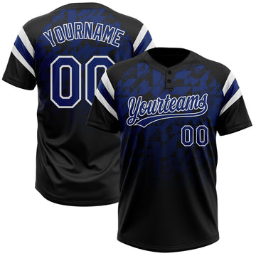 Custom Black Royal-White Gradient Geometric Grid Sleeve Stripes Two-Button Unisex Softball Jersey