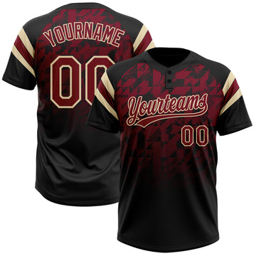 Custom Black Crimson-Cream Gradient Geometric Grid Sleeve Stripes Two-Button Unisex Softball Jersey