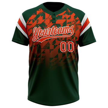 Custom Green Orange-White Gradient Geometric Grid Sleeve Stripes Two-Button Unisex Softball Jersey