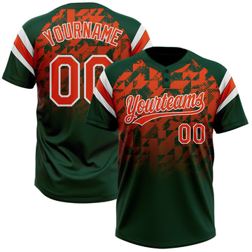 Custom Green Orange-White Gradient Geometric Grid Sleeve Stripes Two-Button Unisex Softball Jersey