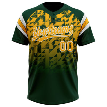 Custom Green Gold-White Gradient Geometric Grid Sleeve Stripes Two-Button Unisex Softball Jersey
