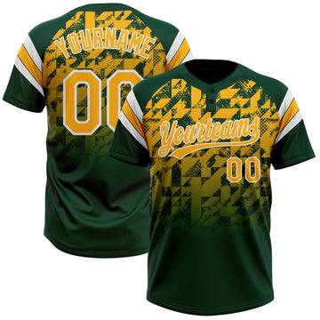 Custom Green Gold-White Gradient Geometric Grid Sleeve Stripes Two-Button Unisex Softball Jersey