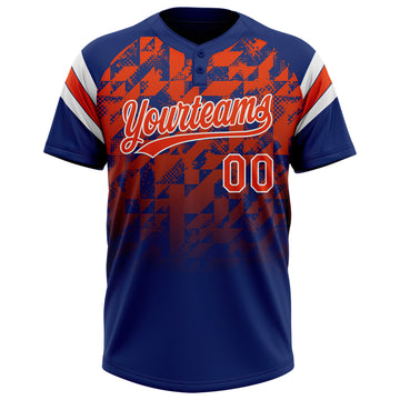 Custom Royal Orange-White Gradient Geometric Grid Sleeve Stripes Two-Button Unisex Softball Jersey