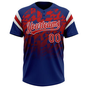 Custom Royal Red-White Gradient Geometric Grid Sleeve Stripes Two-Button Unisex Softball Jersey