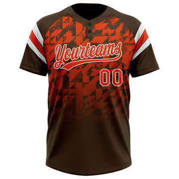 Custom Brown Orange-White Gradient Geometric Grid Sleeve Stripes Two-Button Unisex Softball Jersey