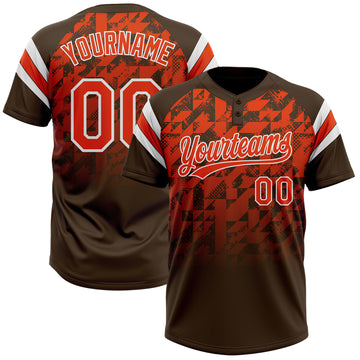 Custom Brown Orange-White Gradient Geometric Grid Sleeve Stripes Two-Button Unisex Softball Jersey