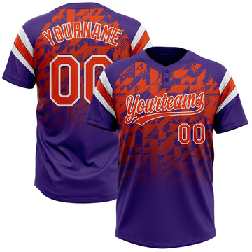 Custom Purple Orange-White Gradient Geometric Grid Sleeve Stripes Two-Button Unisex Softball Jersey