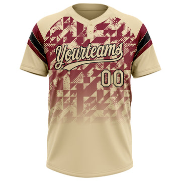 Custom Cream Crimson-Black Gradient Geometric Grid Sleeve Stripes Two-Button Unisex Softball Jersey