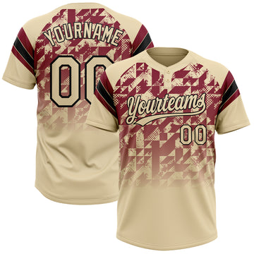 Custom Cream Crimson-Black Gradient Geometric Grid Sleeve Stripes Two-Button Unisex Softball Jersey
