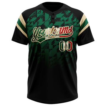 Custom Black Vintage Mexican Flag Kelly Green-Cream Gradient Geometric Grid Sleeve Stripes Two-Button Unisex Softball Jersey