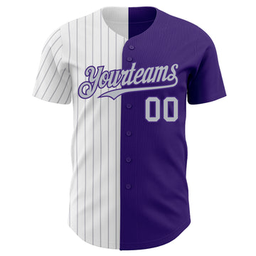 Custom Purple White-Gray Pinstripe Authentic Split Fashion Baseball Jersey