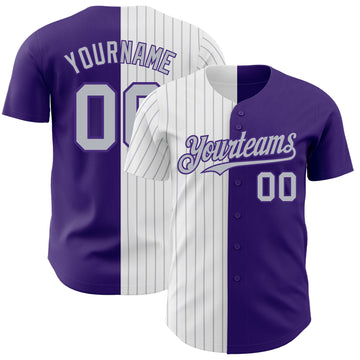 Custom Purple White-Gray Pinstripe Authentic Split Fashion Baseball Jersey