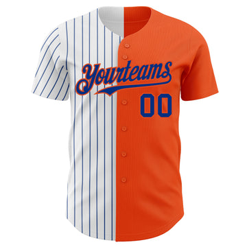 Custom Orange White-Royal Pinstripe Authentic Split Fashion Baseball Jersey