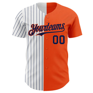 Custom Orange White-Navy Pinstripe Authentic Split Fashion Baseball Jersey